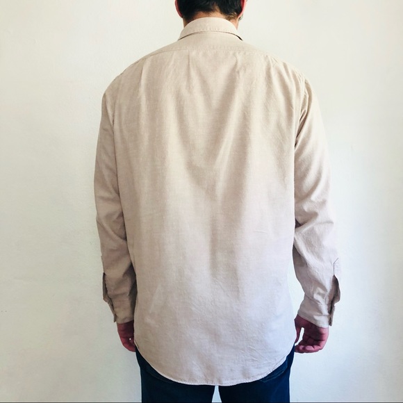 🔥SOLD🔥90s VTG LL BEAN 100% Cotton Tan Beige Long Sleeve Collared Shirt Sz - Picture 5 of 8